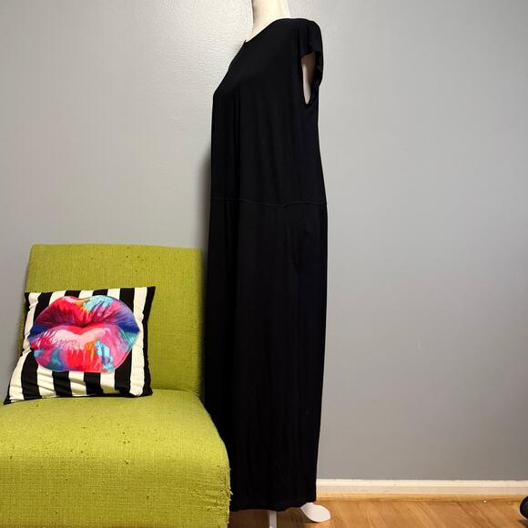 Eileen Fisher Black Jersey Cropped Wide Leg Jumpsuit - Picture 3 of 6